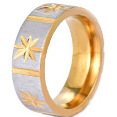 **COI Titanium Gold Tone Silver Grooves Ring-7143CC