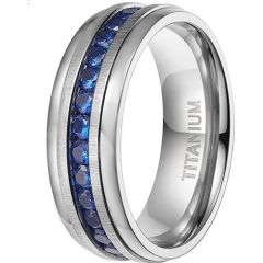**COI Titanium Step Edges Ring With Black/Blue/White Cubic Zirconia-7145BB