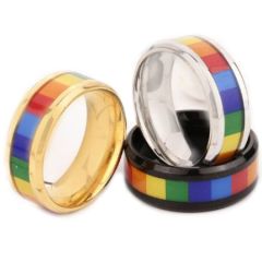 **COI Gold Tone/Black/Silver Titanium Rainbow Color Beveled Edges Ring-7164AA