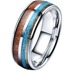 **COI Titanium Turquoise Wood Deer Antler Dome Court Ring-7187BB