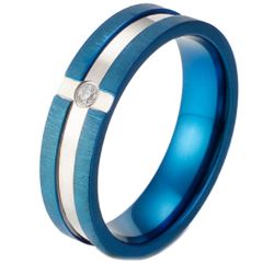**COI Titanium Blue Silver Grooves Ring With Cubic Zirconia-7200BB