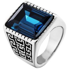 **COI Titanium Greek Key Pattern Ring With Blue/Green/Red/Black Cubic Zirconia-7208AA
