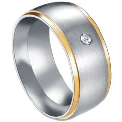 **COI Titanium Gold Tone Silver Ring With Cubic Zirconia-7209AA