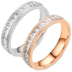 **COI Titanium Rose/Silver Sandblasted Ring With Cubic Zirconia-7210BB