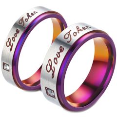 **COI Titanium Rainbow Color Silver Love Token Ring With Cubic Zirconia-7223BB