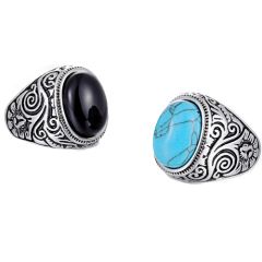 **COI Titanium Celtic Ring With Black Onyx/Turquoise-7262BB