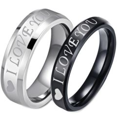 **COI Tungsten Carbide Black/Silver I Love You & Heart Beveled Edges Ring-7280BB