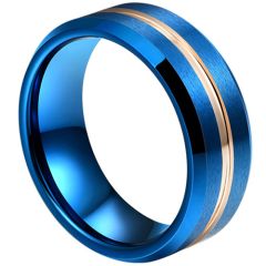 **COI Tungsten Carbide Blue Rose Center Groove Beveled Edges Ring-7320BB
