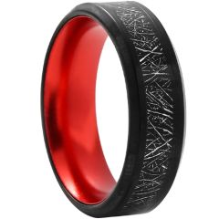 **COI Titanium Black Red/Blue/Green/Purple Beveled Edges Ring With Black Meteorite-7329AA