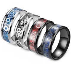 **COI Titanium Black/Silver Gears Ring With Carbon Fiber-7337AA