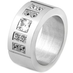 **COI Titanium Double Grooves Ring With Cubic Zirconia-7339AA