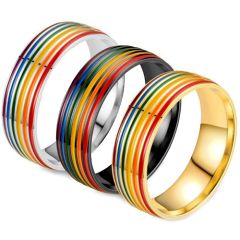 **COI Titanium Black/Gold Tone/Silver Rainbow Color Dome Court Ring-7349CC