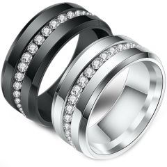 **COI Titanium Black/Silver Beveled Edges Ring With Cubic Zirconia-7357BB