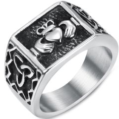 **COI Titanium Black Silver Mo Anam Cara Claddagh Ring-7359BB