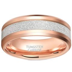 **COI Rose Tungsten Carbide Beveled Edges Ring With Meteorite-7364AA