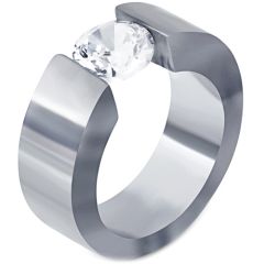 **COI Titanium Silver/Black/Gold Tone Solitaire Ring With Cubic Zirconia-7380AA