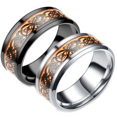 **COI Titanium Black/Silver Orange Dragon Beveled Edges Ring-7383AA