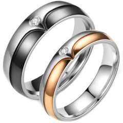 **COI Titanium Black/Rose Silver Ring With Cubic Zirconia-7387AA