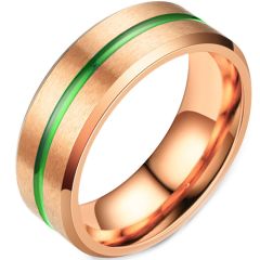 **COI Titanium Rose Green Center Groove Beveled Edges Ring-7390AA