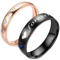 **COI Titanium Black/Rose Forever Love Heart Ring With Cubic Zirconia-7394AA