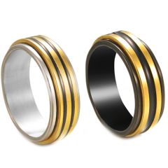 **COI Titanium Black/Silver Two Tone Colors Step Edges Ring-7395AA