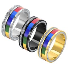 **COI Titanium Black/Gold Tone/Silver Rainbow Color Ring With Cubic Zirconia-7396AA