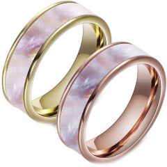 **COI Titanium Rose/Gold Tone/Silver Abalone Shell Pipe Cut Flat Ring-7398AA