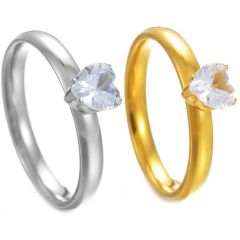 **COI Titanium Gold Tone/Silver Solitaire Ring With Cubic Zirconia-7404AA