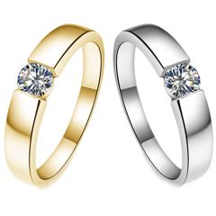 **COI Titanium Gold Tone/Silver Solitaire Ring With Cubic Zirconia-7415AA