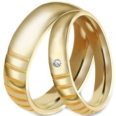**COI Titanium Blue/Gold Tone Grooves Couple Wedding Ring-7442AA