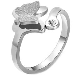 **COI Titanium Rose/Gold Tone/Silver Sandblasted Butterfly Ring With Cubic Zirconia-7450AA