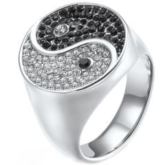 **COI Titanium Gold Tone/Silver Ying Yang Ring With Cubic Zirconia-7452AA