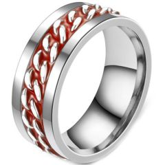 **COI Titanium Silver Red Resin Keychain Link Ring-7457AA