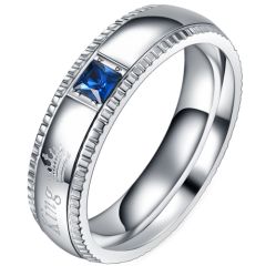 **COI Titanium Her King Crown Step Edges Ring With Created Blue Sapphire-7472AA