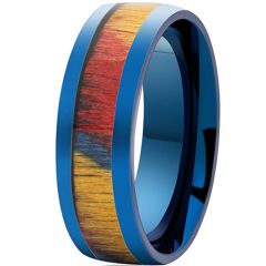 **COI Titanium Blue/Gold Tone/Silver Dome Court Ring With Wood-7479CC