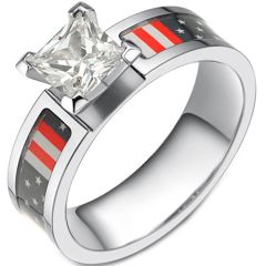 **COI Titanium American Flag Solitaire Ring With Cubic Zirconia-7498AA