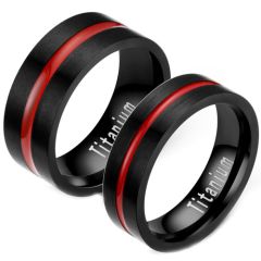 **COI Titanium Black Red Center Groove Pipe Cut Ring-7509AA