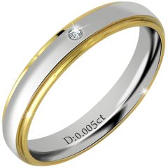 **COI Titanium Gold Tone Silver Step Edges Ring With Genuine Diamond CTTW:0.005ct-7517AA