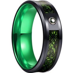 **COI Titanium Black Green Dragon Beveled Edges Ring With Created Green Emerald-7526AA