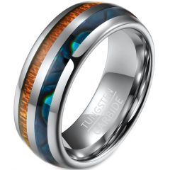 **COI Tungsten Carbide Abalone Shell & Wood Dome Court Ring-7535AA