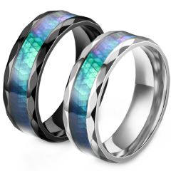 **COI Titanium Black/Silver/Rose Abalone Shell Faceted Ring-7539AA