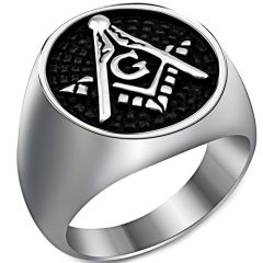 **COI Titanium Black Silver Masonic Freemason Ring-7544AA