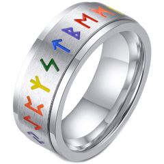 **COI Titanium Rainbow Color Step Edges Ring With Viking Rune-7547AA