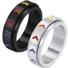 **COI Titanium Black/Silver Rainbow Color Step Edges Ring With Arrows-7550AA