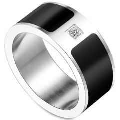 **COI Titanium Black Silver Ring With Cubic Zirconia-7553AA