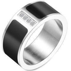 **COI Titanium Black Silver Ring With Cubic Zirconia-7554AA