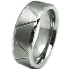 **COI Titanium Diagonal Grooves Faceted Beveled Edges Ring-7577AA