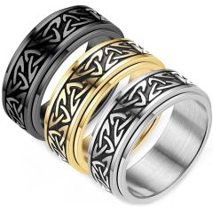 **COI Titanium Black/Gold Tone/Silver Black Trinity Knots Step Edges Ring-7559AA