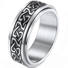 **COI Titanium Black Silver Celtic Step Edges Ring-7560AA