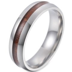 **COI Titanium Black/Blue/Gold Tone/Silver Dome Court Ring With Wood-7571AA